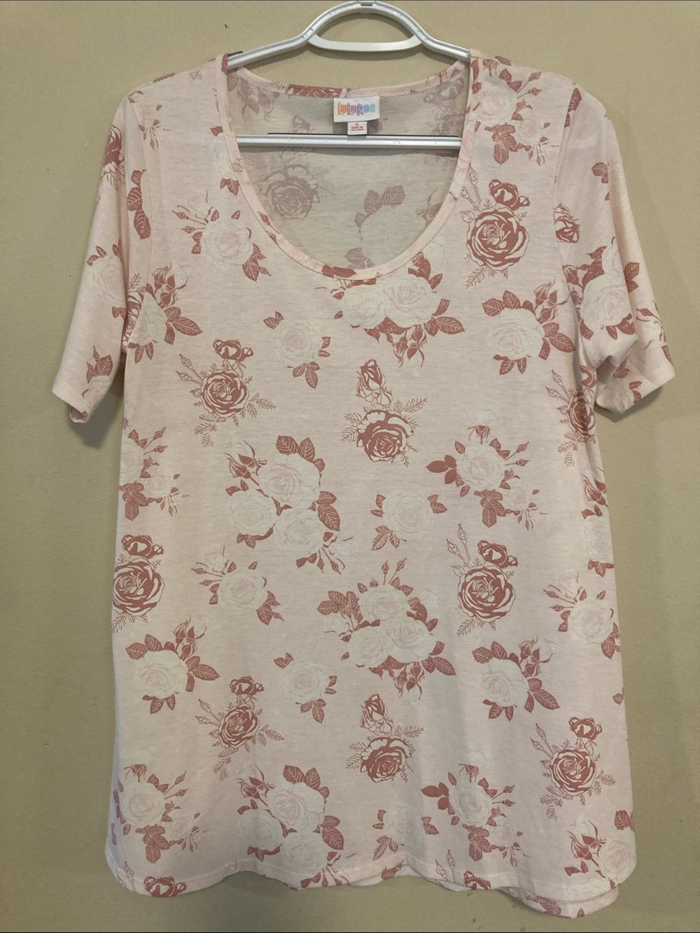 LuLaRoe Pink Rose Print Scoop Neck Tee